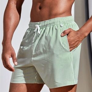 Manfinity Swimmode Men Vertical Striped Drawstring Waist Swim Trunks
